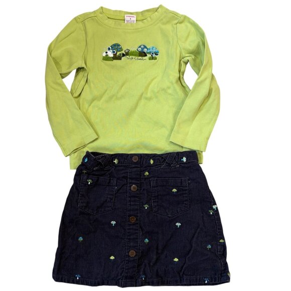 Gymboree Vintage Girls 5 Hide N Seek Mushroom Embroidery Top & Skort Outfit - Picture 1 of 8